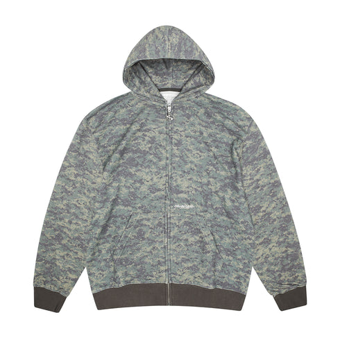 Yardsale Camo Zero Hood Sweat A Capuche Zip - Washed Green - Streetart.fr